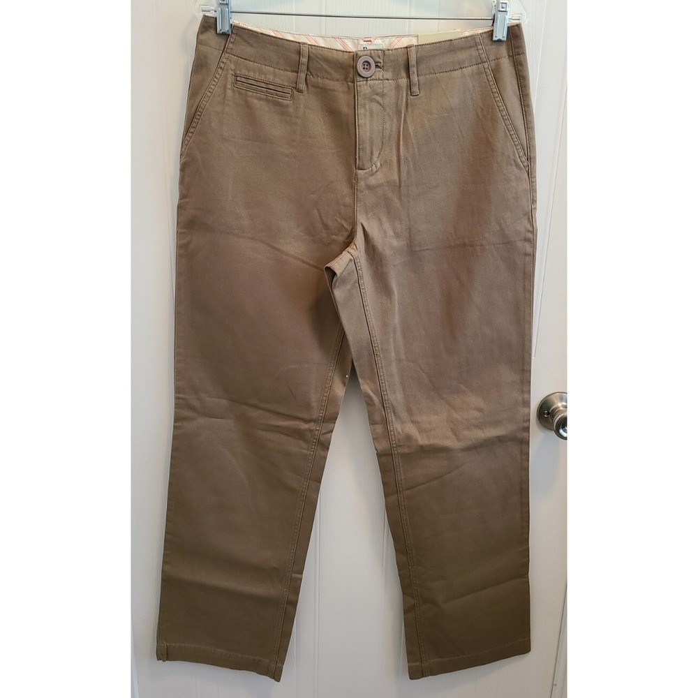 NEW GH Bass & Co Women's Flat Front Chino‎ Pants Brown Beige Cotton Size 8 Reg